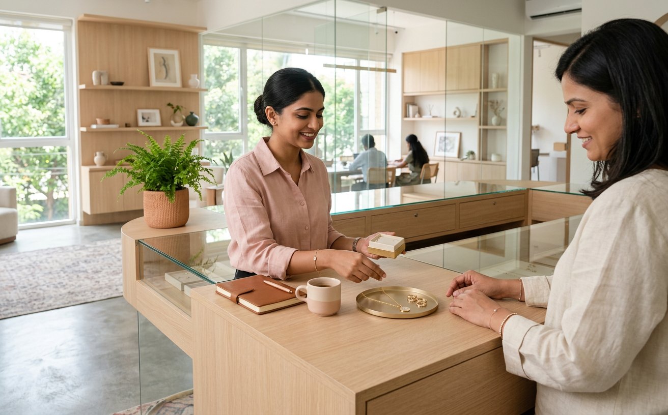 Mia by Tanishq campaign creative: Store and service frame